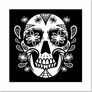 White Cinco De Mayo Stylized Sugar Skull Day Of The Dead Posters and Art